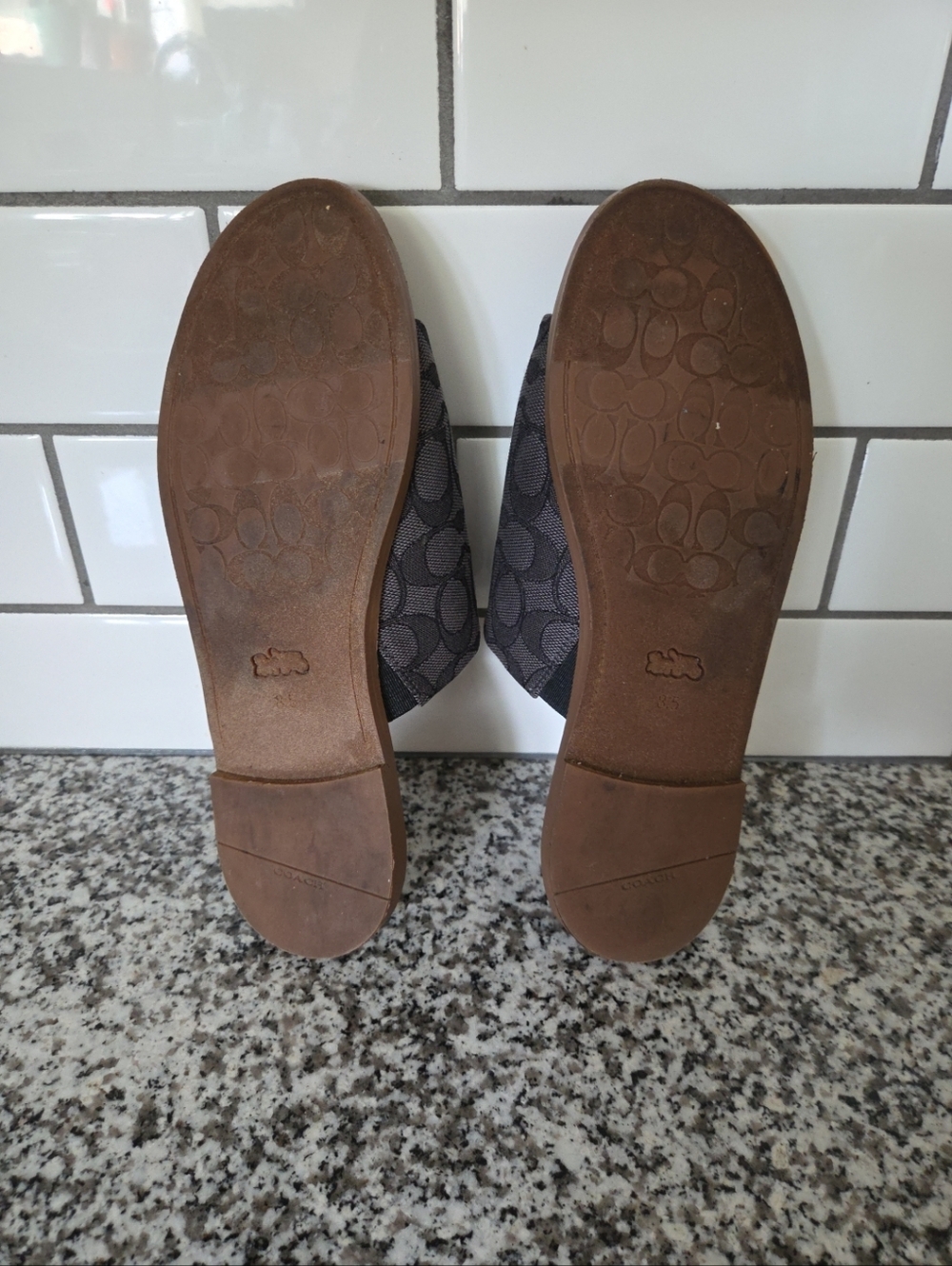 Coach Hazel Gray Signature Slide Sandals with Tan Footbed - Picture 5 of 6